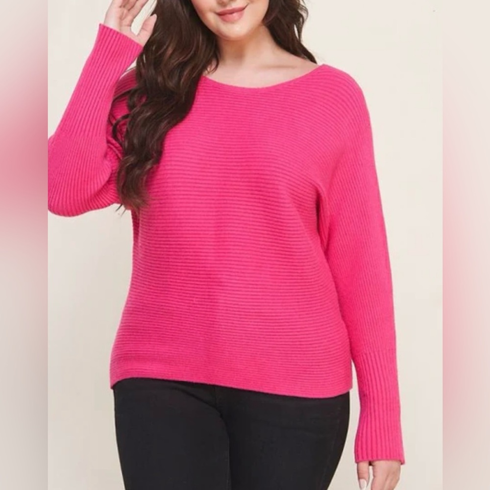 Fuchsia Ribbed Dolman Sweater Top
